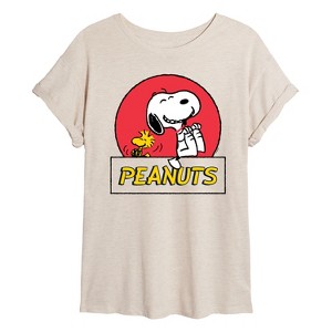 Women's - Peanuts - Snoopy Woodstock Circle Oversized Graphic T-Shirt - 1 of 4