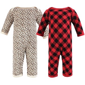 Hudson Baby Infant Girl Thermal Coveralls 2pk, Buffalo Plaid Leopard - 1 of 4