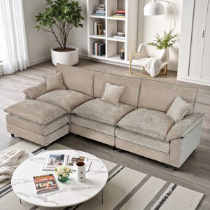 IULULU Sectional Sofa, Chenille Cloud Couch Comfy Upholstered Sofa with Ottoman - 1 of 4