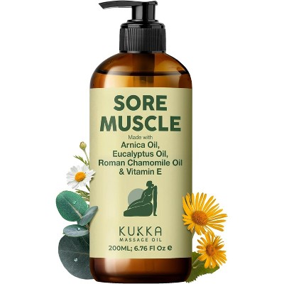 Kukka Sore Muscle Massage Oil for Fast-Absorbing Massage - 6.76 Fl Oz - Eucalyptus, Roman Chamomile