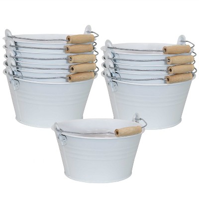 Sunnydaze Indoor Organizational and Decorative Party Galvanized Steel Bucket with Handle - White - 10pk