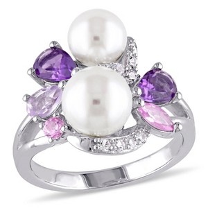 EVERLY JEWELRY | Sterling Silver White Cultured Freshwater Pearl Ring with Amethyst, Created Pink and White Sapphire, and Rose de France - 1 of 4