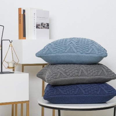 Navy Chunky Sweater Knit Square Throw Pillow 20" x 20"