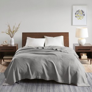 100% Cotton Ultra Soft Solid Bed Blanket, Waffle Weave Lightweight Breathable Blanket for Hot Season - 1 of 4