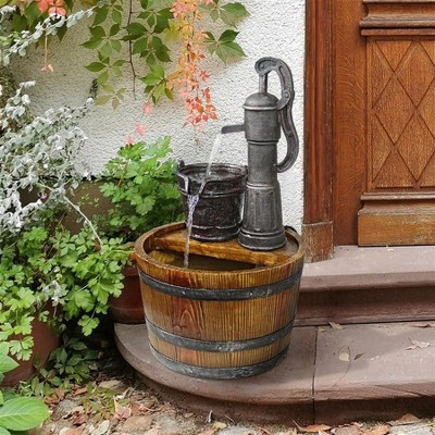 Rustic Farmhouse Cistern Well Pump Barrel Garden Fountain