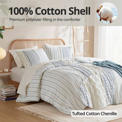 Full Blue and White Cotton Down Alternative Comforter Set