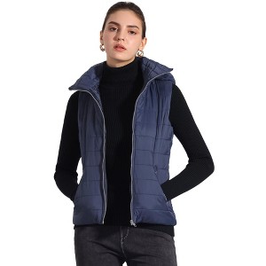 Allegra K Women's Zip-Up Sleeveless Winter Hoodie Quilted Jacket - 1 of 4