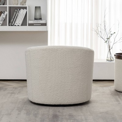 Cream Upholstered Swivel Barrel Accent Chair with Wood Frame