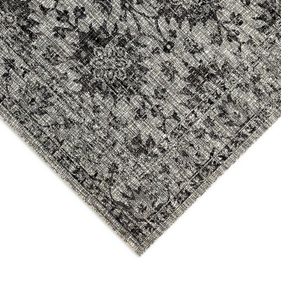 Carmel 24" Black Synthetic Flat Woven Floral Rug
