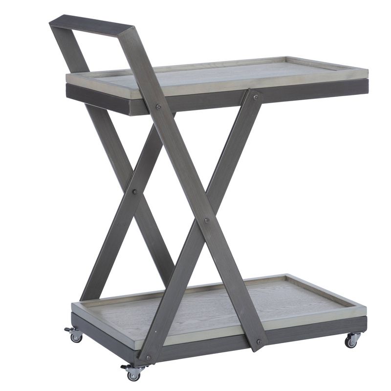 Dafred Rustic Farmhouse 4-Caster Bar Cart Pebble Gray Wood and Pewter - Powell, 1 of 10