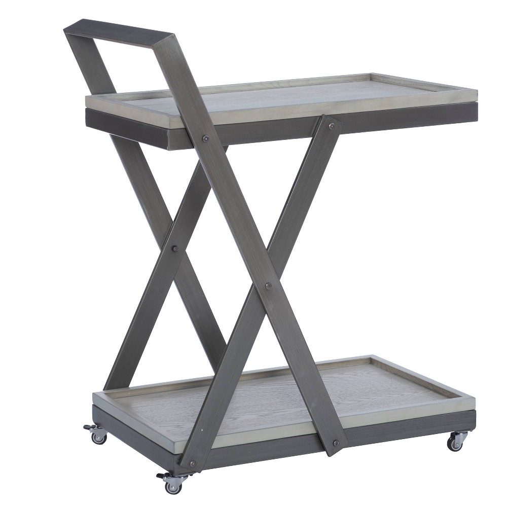 Dafred Rustic Farmhouse 4-Caster Bar Cart Pebble Gray Wood and Pewter - Powell
