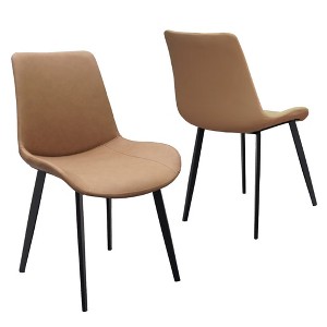 DSVIMOY Accent Chair Modern Upholstered Chair Set of 2 with Metal Legs for Kitchen and Dining, Brown, 28"*22"*17" - 1 of 4