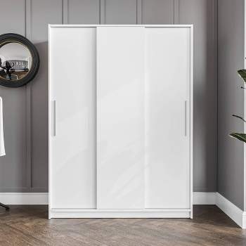 Denmark 3 Sliding Doors Clothing Armoire White - Polifurniture