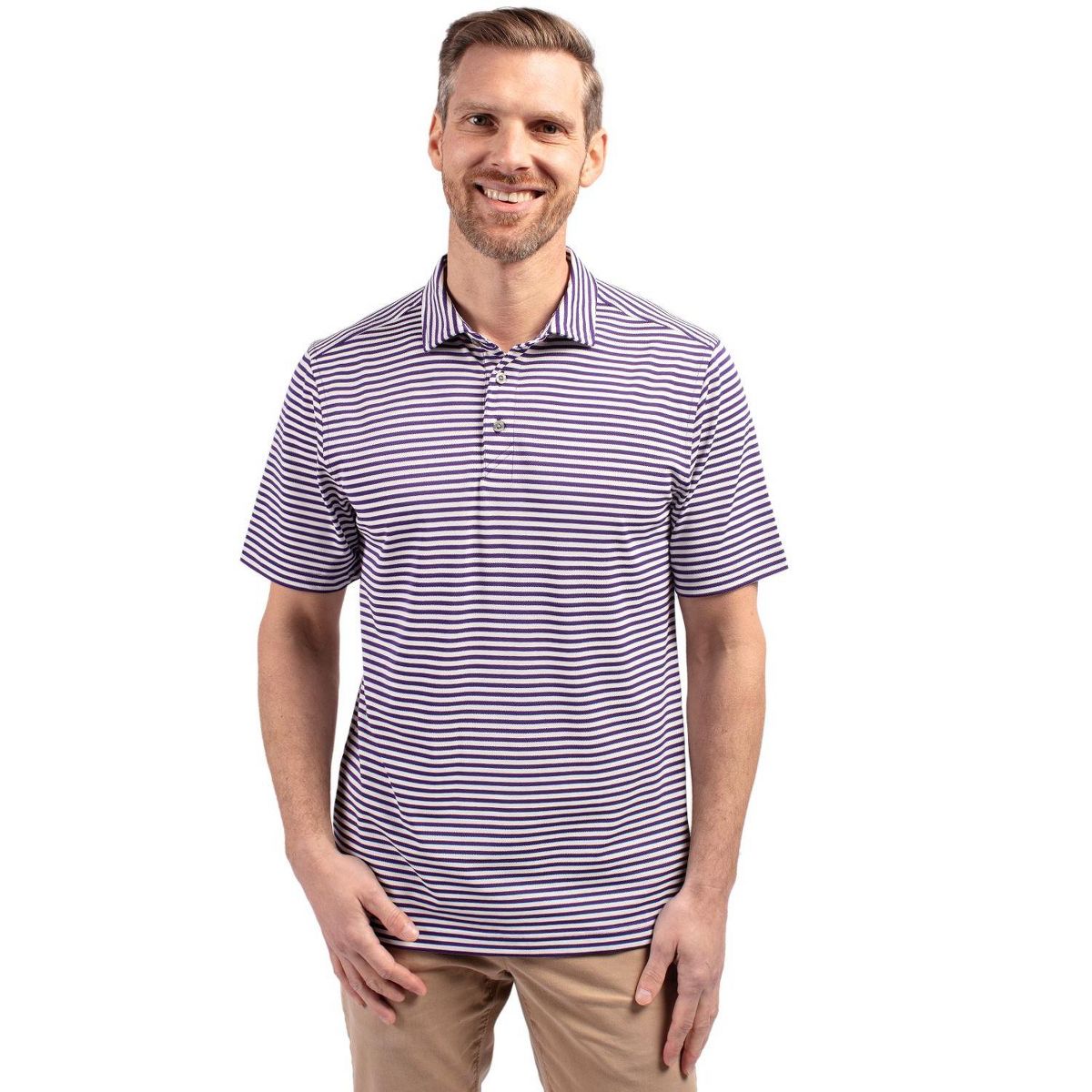 Cutter & Buck Virtue Eco Pique Stripe Recycled Mens Big and Tall Polo Shirt