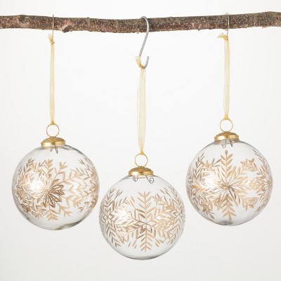 5H Sullivans Snowflake Ball Ornament - Set of 3, Gold Christmas Ornaments