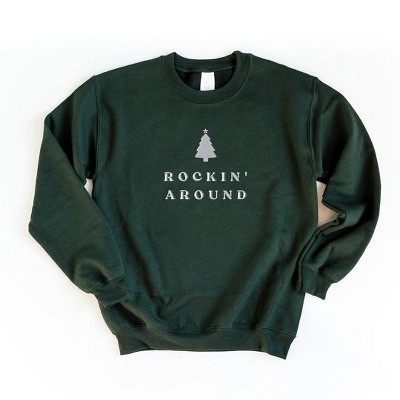 Simply Sage Market Women's Graphic Sweatshirt Embroidered Rockin' Around Tree -White Ink