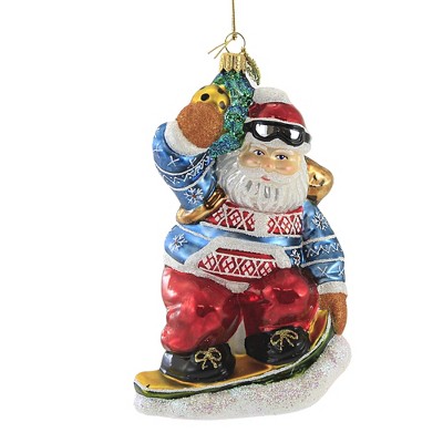 Huras 6.5" Snowboarding Santa Ornament Plank Hot Dog Shreddin  -  Tree Ornaments