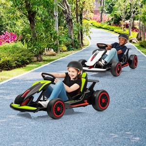 Red 24V Electric Drift Go Kart For Kids Ages 6-12 With Dual 200W Motors 8.1 MPH Adjustable Seat Led Lights Music Usb FM Radio Steel Frame Red - 1 of 4