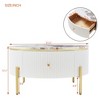 CAVINAS 31.5" Round Coffee Table,Accent Table with 2 Large Drawers,Golden Metal Legs,Marble Pattern Desktop,Center Table for Living Room - 3 of 4