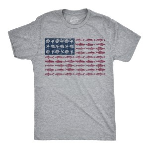 Mens Funny T Shirts Fish Sea Shells American Flag Sarcastic Fishing Fourth Of July Graphic Novelty Tee For Men - Crazy Dog Men's T Shirt For Fourth Of - 1 of 4
