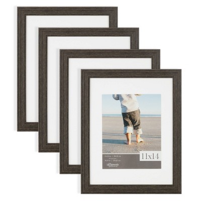 4pc 11"x14" Matted to 8"x10" Rustic Woodgrain Tabletop or Wall Mount Picture Frames Distressed Black - Life Moments