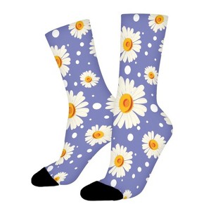 Purple Flowers Women Printed Crew Socks Funny Funky Socks Soft Polyester Novelty Gifts for Artists Men - 1 of 1