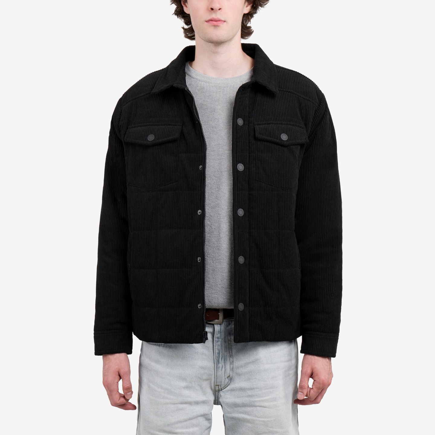 Мужская куртка X RAY Quilted Corduroy Shirt Jacket With Polyester Lining in Black, цвет: Чёрный — фото 1
