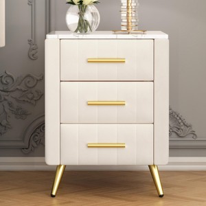 SEVOBAL Nightstands Upholstered Wooden Bedside Table with 3 Drawers and Marbling Worktop for Bedroom Storage, Beige, 16.3"*16.3"*21.8" - 1 of 4