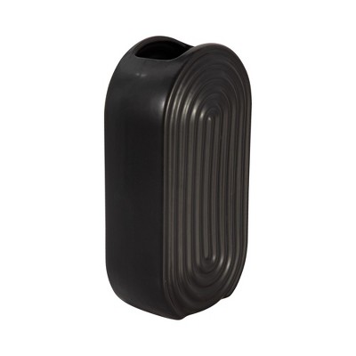 11" Black Ridged Oval Ceramic Table Vase