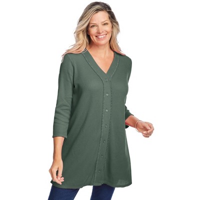 Woman Within Plus Size Thermal Button-Front Tunic