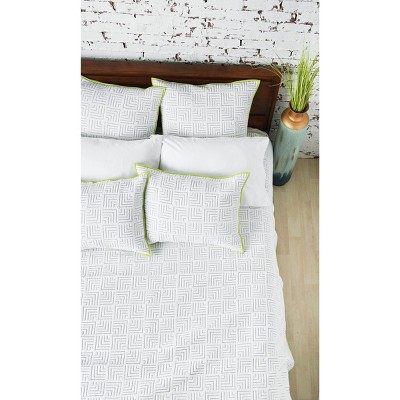 Modern Blue Cotton Reversible Queen Quilt with Trim