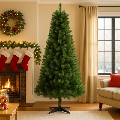 INFURNIC Artificial Trees 6FT Hinged Unlit Christmas Tree with 582 Tips and Lightweight Stand for Holiday Decor, Green, 42"*42"*72"