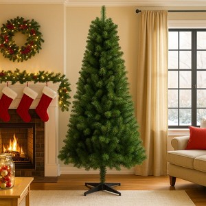INFURNIC Artificial Trees 6FT Hinged Unlit Christmas Tree with 582 Tips and Lightweight Stand for Holiday Decor, Green, 42"*42"*72" - 1 of 4