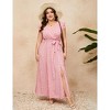 Plus Size Women's Cross V Neck Flutter Sleeve Dress with Belt High Slit Flowy Summer Maxi Dress - 2 of 4