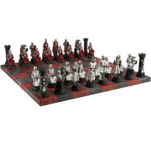 WorldWise Imports Chess Set - Resin Crusade IV Pieces on 14.5" Red & Dusky Black Faux Leather Board - 1 of 3
