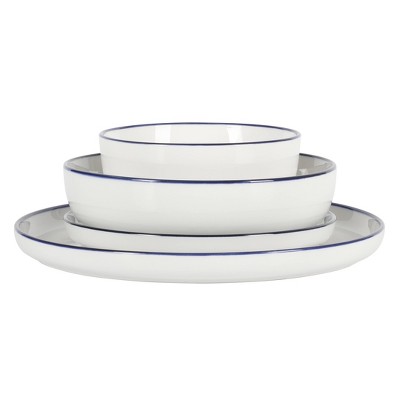 Oslo White Porcelain Dinnerware Set with Blue Rim, Service for 4