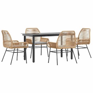 vidaXL Patio Dining Set with Cushions Garden Table and Chairs Poly Rattan Glass - 55.1" x 27.6" x 29.1" Brown 4 Piece - 1 of 4