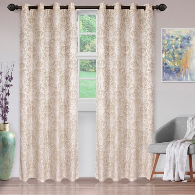 Jacquard Woven Textured Srolling Damask 2-Piece Curtain Panel Set with Stainless Grommet Header - Blue Nile Mills