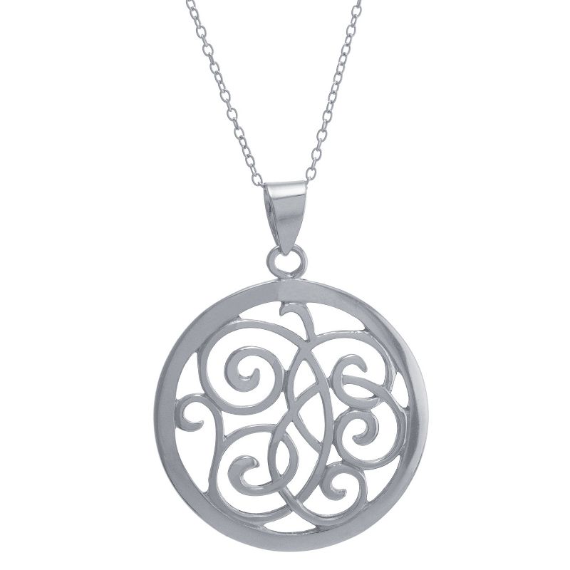 Women&#39;s Sterling Silver Open Swirl Circle Pendant Chain Necklace (18&#34;), 1 of 2