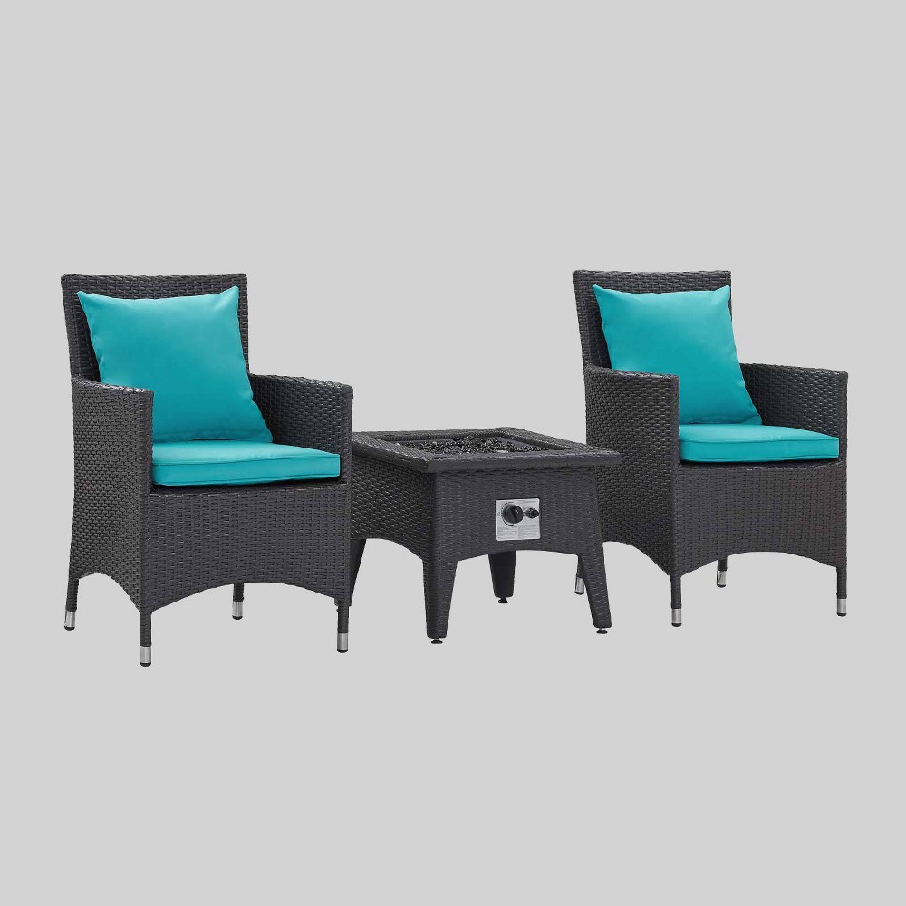 Convene 3pc Outdoor Fire Pit Patio Seating Set Espresso Turquoise - Modway