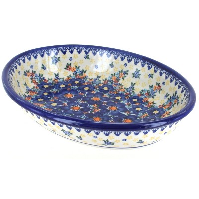 Blue Rose Polish Pottery Blue Dahlia Oval Baker