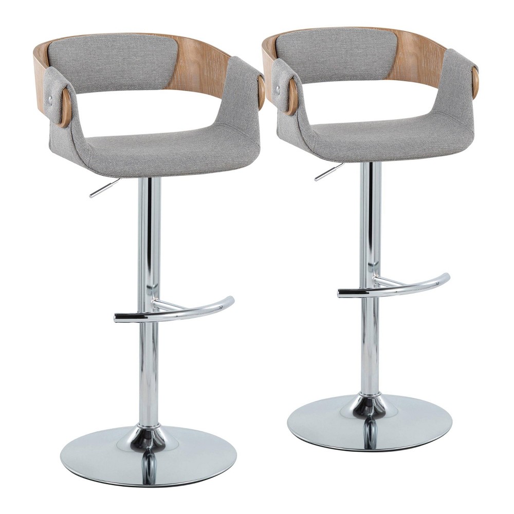 Photos - Storage Combination Set of 2 Elisa Adjustable Barstools Chrome/White Washed Wood/Gray - LumiSo
