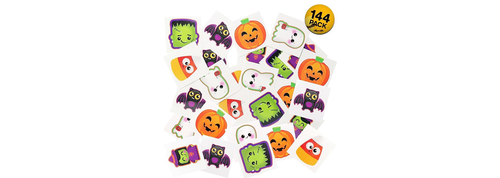 144 Halloween Tattoos for Kids, Pre-Cut 2" Temporary Tattoos in 6 Designs, Bulk Halloween Party Favors, Goodie Bag Fillers & Trick-or-Treat - Srenta