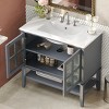 36" Bathroom Floor Cabinet with Ceramic Sink, Textured Glass Doors, Adjustable Interior Shelf and Open Bottom Storage-Maison Boucle - 2 of 4