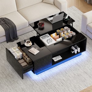 Buenhomino 47" Modern LED Coffee Table with Lift Top, All Black Coffee Table with Storage High Gloss Surface - 1 of 4