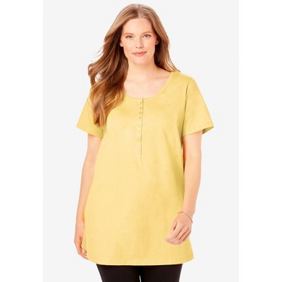 Woman Within Plus Size Perfect Short-Sleeve Scoop-Neck Henley Tunic