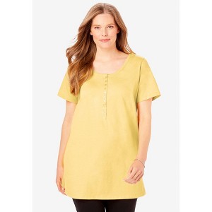 Woman Within Plus Size Perfect Short-Sleeve Scoop-Neck Henley Tunic - 1 of 4