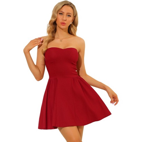 Allegra K Women's Strapless Party Sweetheart Neck Fit And Flare Mini Tube  Top Dress Red S : Target