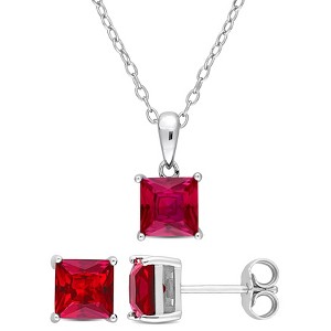 EVERLY JEWELRY | Sterling Silver Created Gemstone and Multiple Gemstones 2-Piece Set of Pendant with Chain and Earrings. - 1 of 3