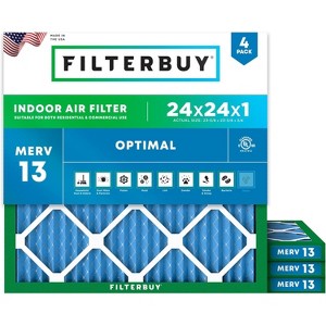 Filterbuy 24x24x1 Air Filter (4-Pack), Pleated MERV 13 Health Defense Replacement HVAC AC Furnace Filters (Actual Size: 23.38 x 23.38 x 0.75) - 1 of 4